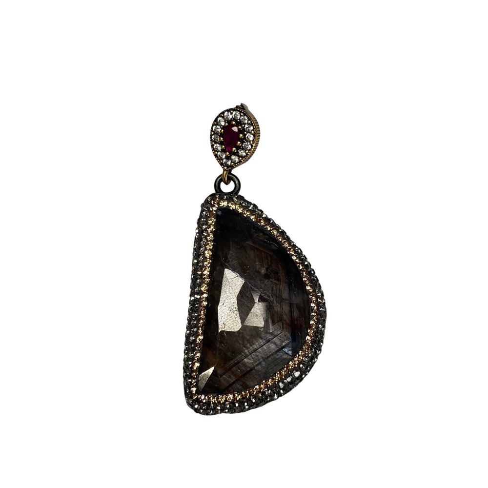 Dark Gray‎ Faceted Stone Pendant | Silver Tone | Minimal Luxe